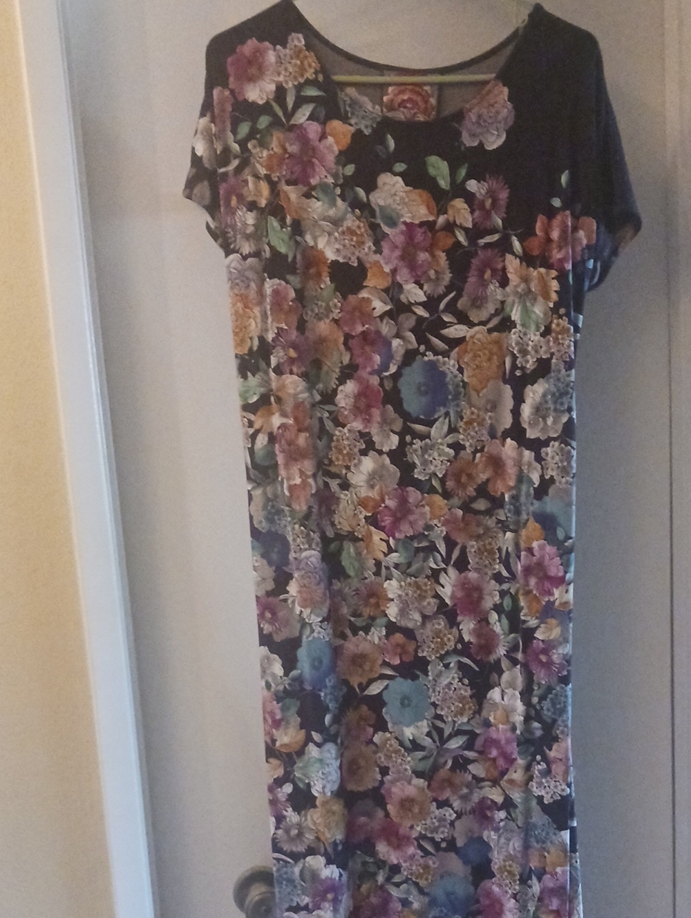 Johnny Was Navy Floral Maxi Dress with Multicolor Blooms